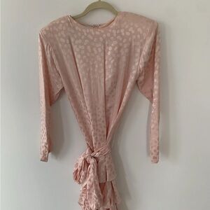 Vintage Silks Lt pink dots drop waist dolman  Sleeve Dress with Tie 12. Rare